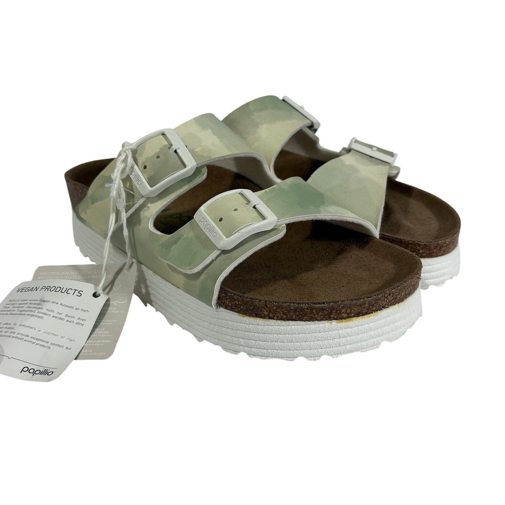 Papillio Birkenstock Arizona Platform Sandals Vegan Green Watercolor Wash 36 5